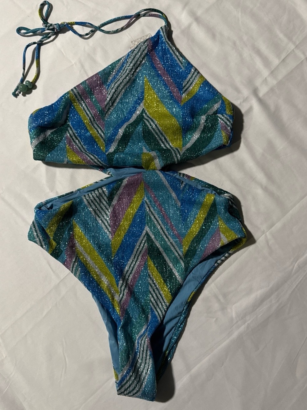 DEVON WINDSOR Metallic Chevron One-Piece Swimsuit in Blue, Green & Purple